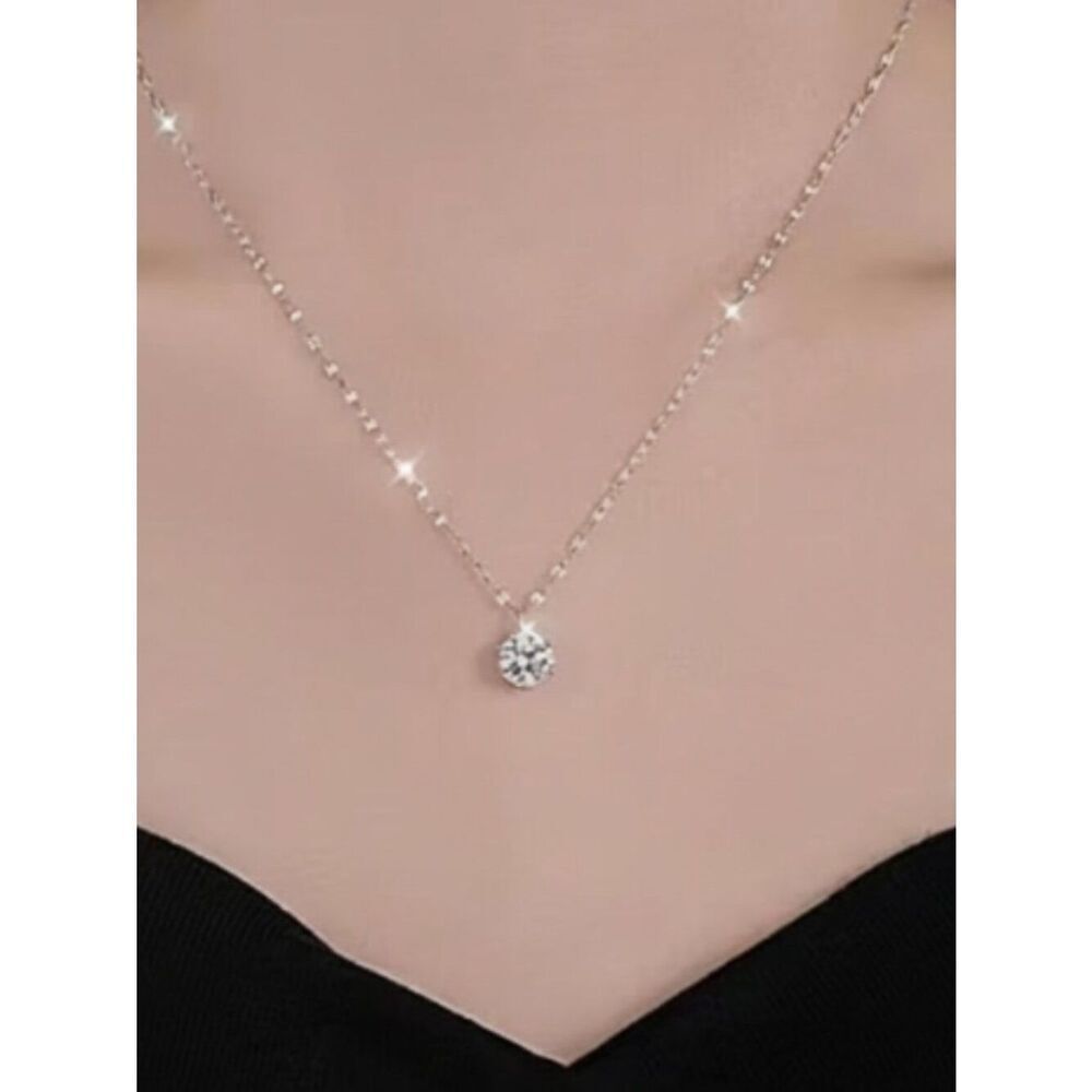 NWT 316L Stainless Steel Starry Sky Lip Chain Solitaire Cubic Zirconia Necklace